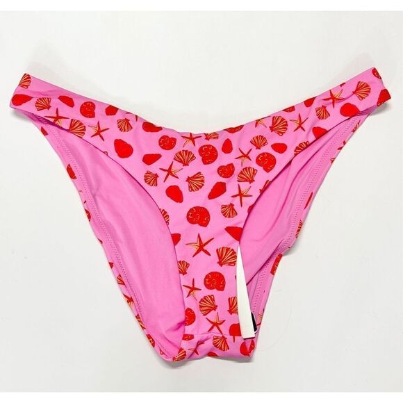 AQUA Printed Bikini Bottom Swimwear Beach Shells in Pink Size Large NEW - Picture 2 of 6